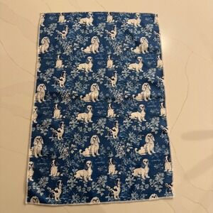 Blue White Toile Spaniel Dog Dish Towels Set of 2 Microfiber Kitchen Hand Towels